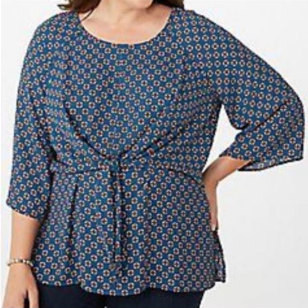 Chenault Teal Floral Front Tie Kimono Sleeve Top NWT - Picture 1 of 13